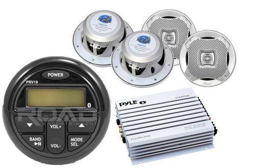 Prv19 marine milennia bluetooth radio marine silver 6.5&#034; lanzar speaker + amp