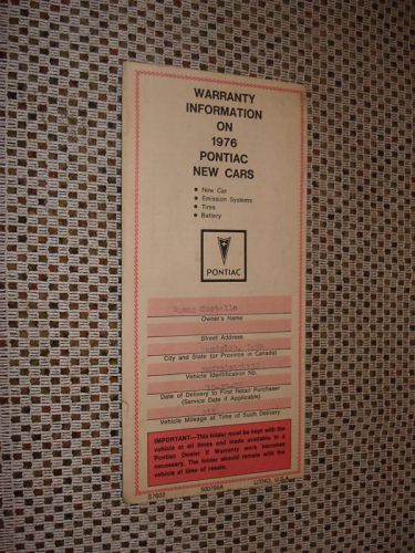 1976 pontiac warranty booklet manual original firebird+