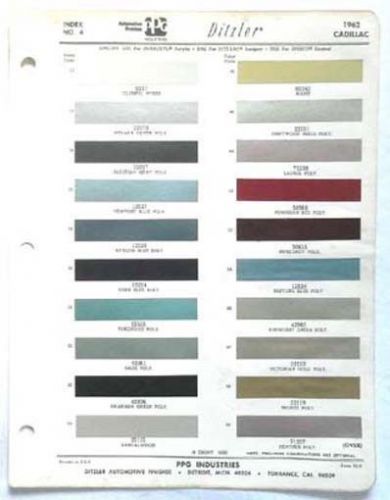 1962 cadillac ppg  color paint chip chart all models original