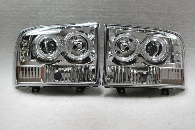 99-04 f250 f350 excursion halo projector led chrome 2in1 headlights bumper light