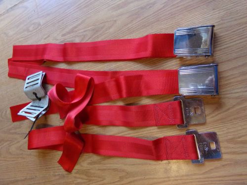 1963 yankee seat belts red rewebbed pair  chrome buckles w/ anchors