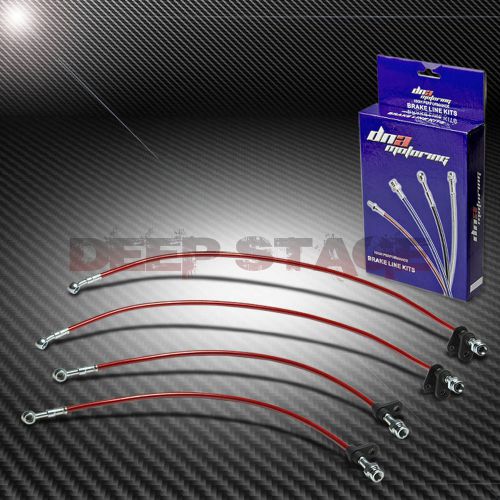 Stainless ss braided hose racing brake line 88-91 honda prelude ba3-7 disc red