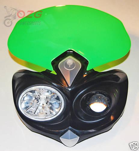 Head light green kawasaki motorcycle dirt bike klx kx kdx klr 650 350 lamp mask