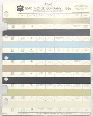 1966 ford acme color paint chip chart all models original mustang