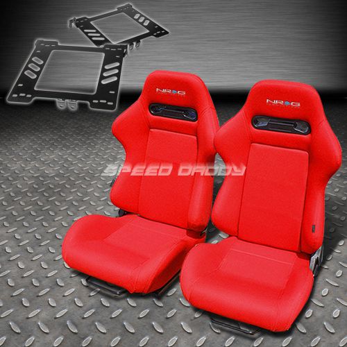 Pair nrg type-r style red cloth racing seat+bracket for 99-05 golf mk4/jetta