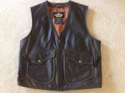 Harley davidson  billings distressed brown leather vest mens large lg