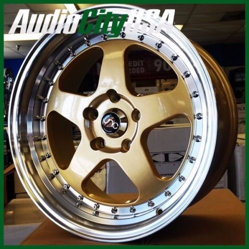 15x9 jnc 010 wheels rims gold machined lip 4x100/114.3 +20 fits miata lancer