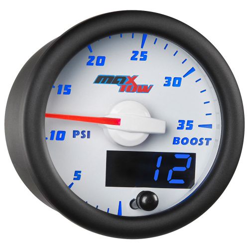 52mm white &amp; blue maxtow double vision 35 psi boost gauge - mt-wbdv01_35