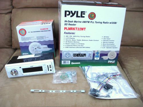 New in box pyle in-dash marine am/fm pll tuning radio w/usb/sd reader plmrkt32wt