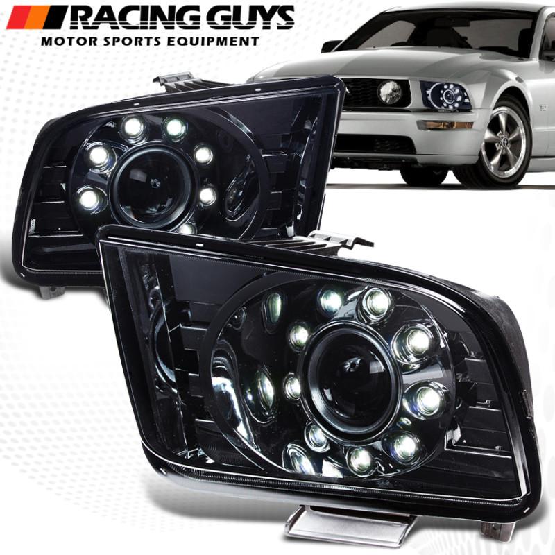 05-09 ford mustang smoke high low beam projector headlight left+right power led