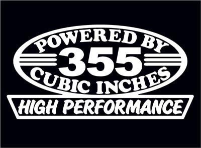 2 high performance 355 cubic inches decal set hp v8 engine emblem stickers