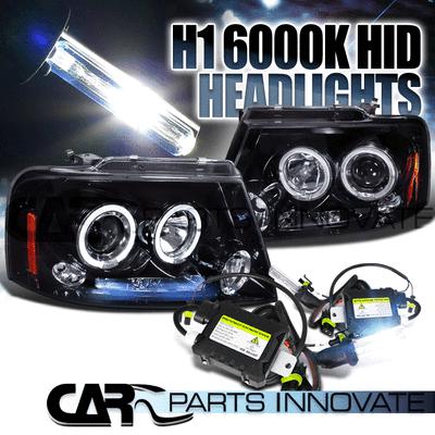 Glossy black 04-08 f150 06-08 mark lt halo projector headlights+h1 6000k hid kit