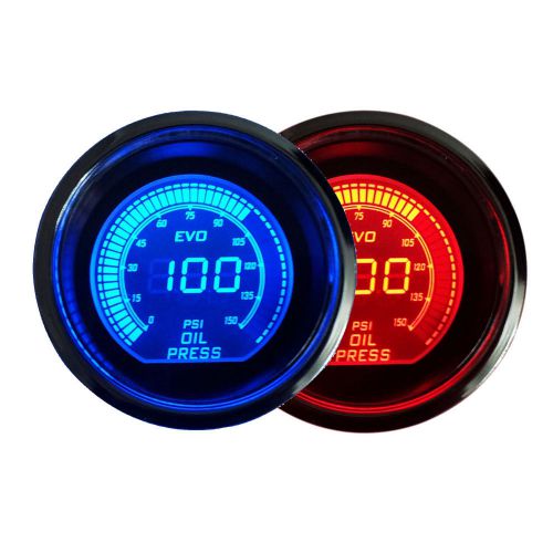 Universal car 2&#034; 52mm blue red led oil press pressure gauge meter day night