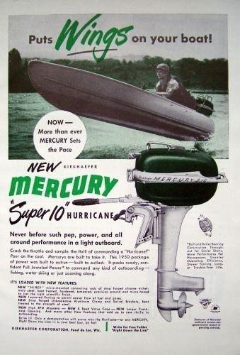 1950 kiekhaefer mercury super 10 hurricane puts wings on your boat outboard ad