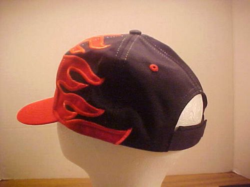 Red and back flames, ball cap adjustable back, embroidered trucker hat, vintage