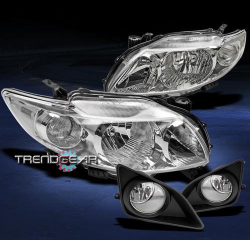 09-10 toyota corolla crystal jdm chrome head light+fog+cover kit daytime running