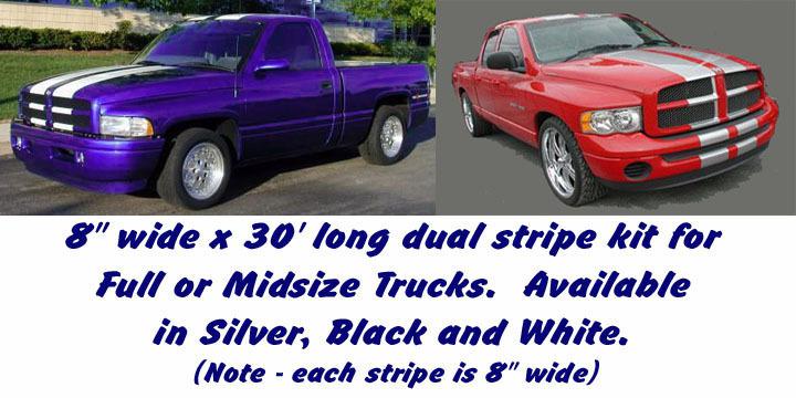 Dodge ram 1500 2500 3500 dakota truck dual rally racing stripes eight inch 8"