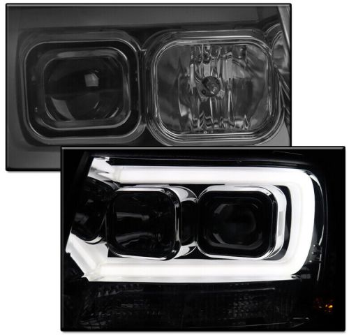 For 07-14 chevy suburban tahoe avalanche led tube bar projector headlights smoke