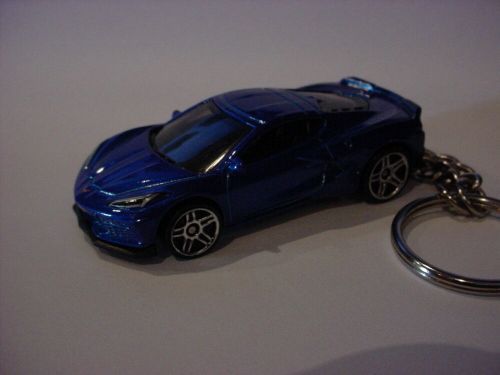 Hot 3d blue chevrolet corvette c8 custom keychain keyring gm hot wheels