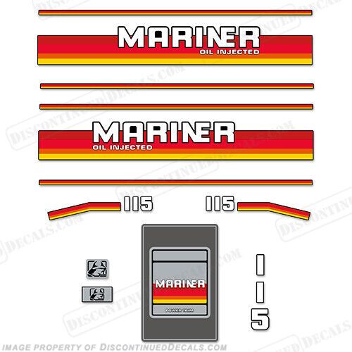 Fits mariner 115hp outboard motor decal kit - 1980 - 1989