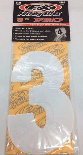 Factory effex mx racing decals, number 3 decal stickers vinyl 8” white, k02437-3