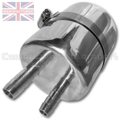 Universal polished aluminium power steering fluid reservoir tank blue/black cap