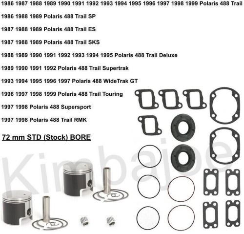 1986-1999 polaris 488 trail &amp; listed 72 mm std bore moly piston kits rebuild