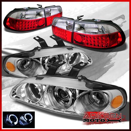 92-95 civic 2 door 2x halo projector black headlights+red smoked led tail set