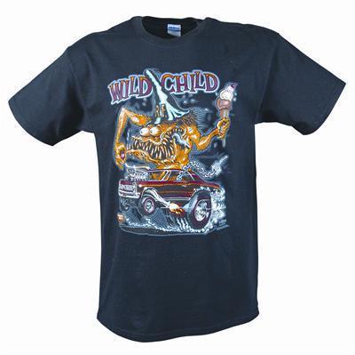 Ghh 9169xl t-shirt cotton black wild child rat fink logo men's x-large each