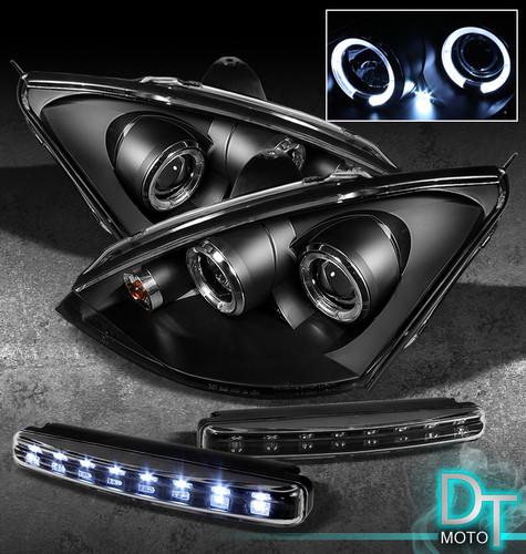 Drl led bumper fog lamps+ 00-04 focus zx3 zx5 halo black projector head lights