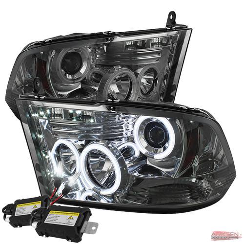 6k slim ballast xenon hid+09-13 dodge ram twin halo led projector headlight pair