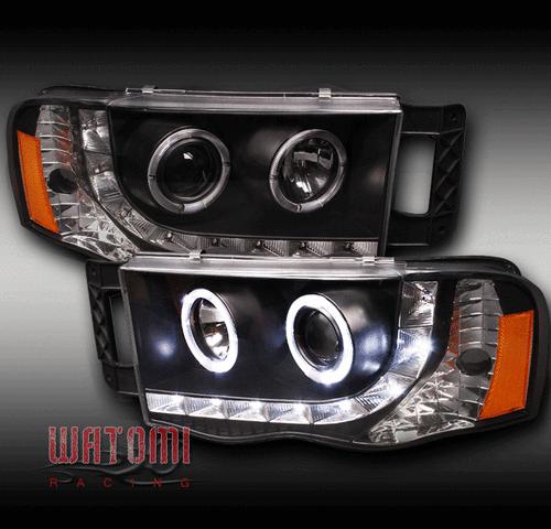 02-05 dodge ram 1500/03+ 2500 3500 halo led projector headlight black left+right