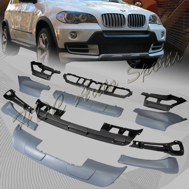 2007-2010 bmw x5 e70 black/gray aerodynamic body front + rear bumper lip kit