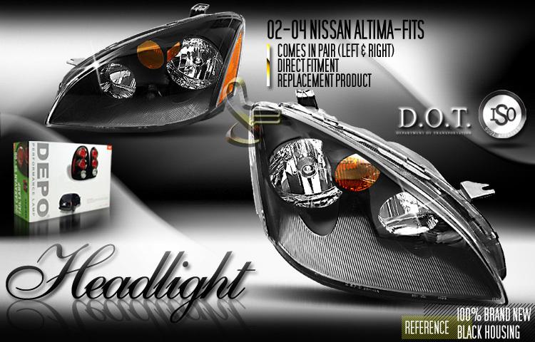 Depo pair euro style black headlights head lamps 02-04 03 nissan altima