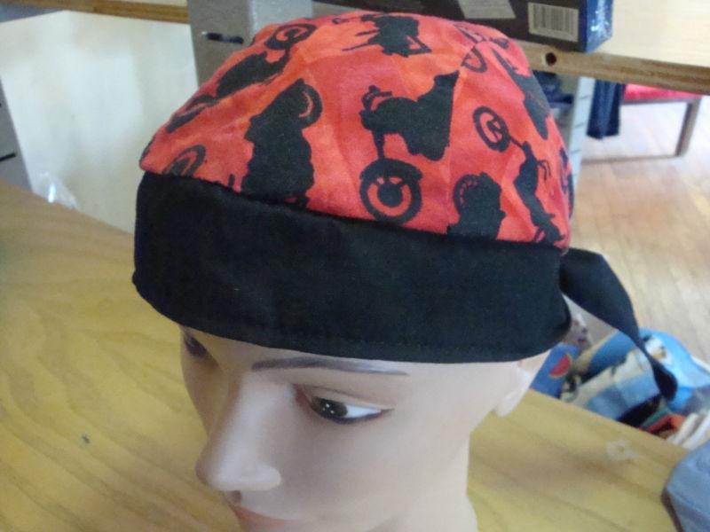 Tossed motorcycles on red skull cap/ do rag new!!