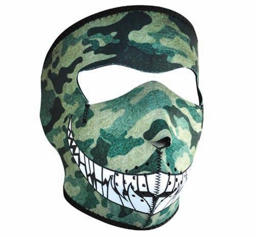 2 n1 reversible motorcycle biker, ski mobile neoprene face mask - ff camo teeth