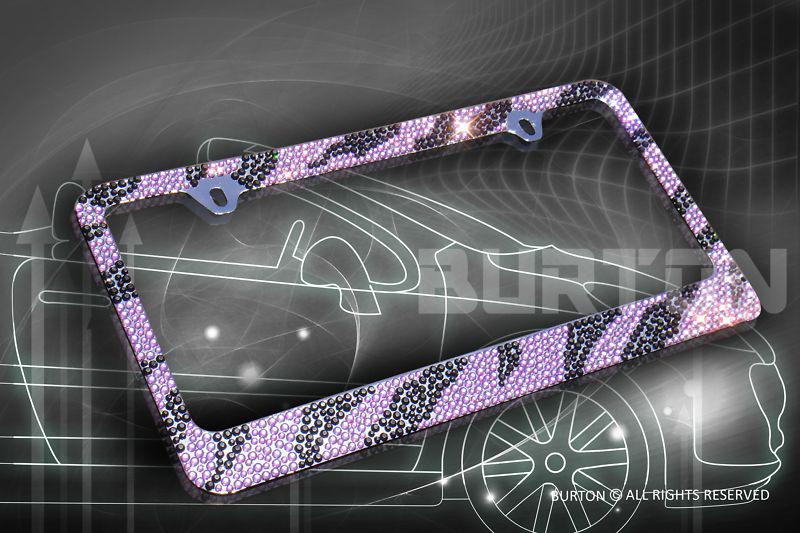 Purple/black zebra designed diamond license plate frame/a1