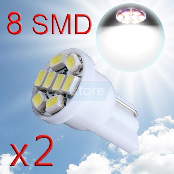 2pcs t10 8 smd license plate pure white 194 w5w led car light bulb lamp