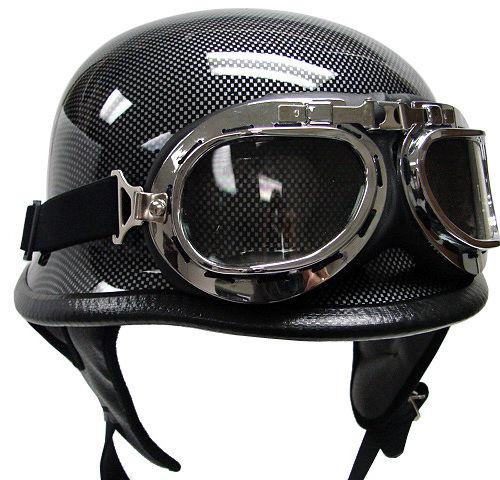 Biker dot german carbon fiber motorcycle half helmet with wwii pilot goggles ~l