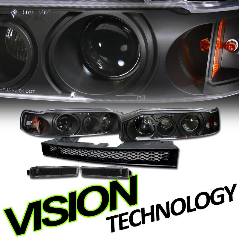 Jdm blk projector 1pc headlights+bumper lights+front grill 90-91 accord 2dr/4dr