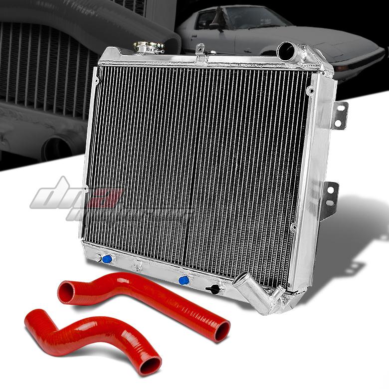 84-85 mazda rx-7/rx7 fb s3 3-row full aluminum racing radiator+red silicone hose