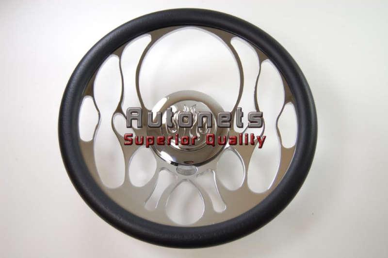 Chrome black leather  camaro impala nova hot rod steering wheel flame horn gm