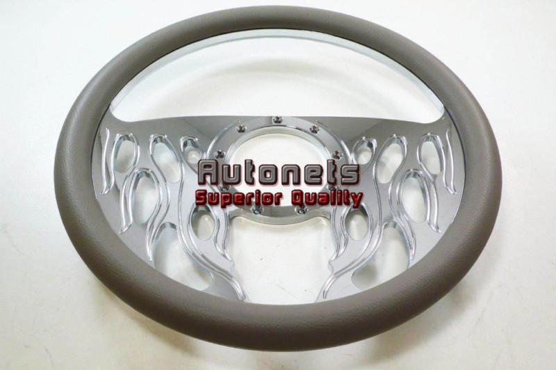 Gray leather half wrap flame chevy gm buick pontiac aluminum steering wheel