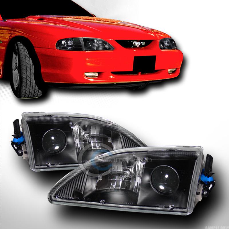 Black housing projector front head lights lamps left+right ap 94-98 ford mustang