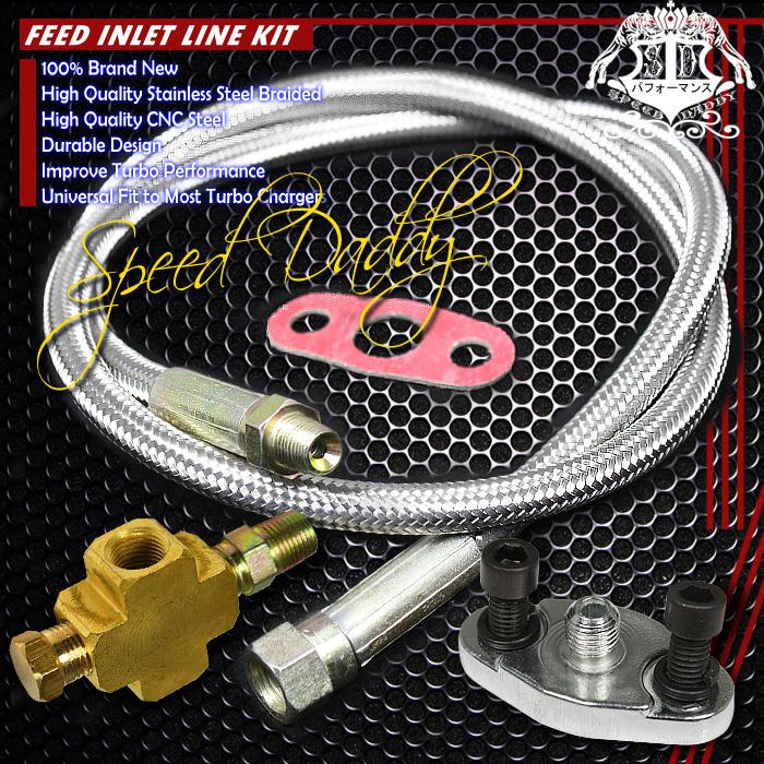 Universal 36" stainless turbo/turbocharger oil feed line 1/8 npt+end fitting kit