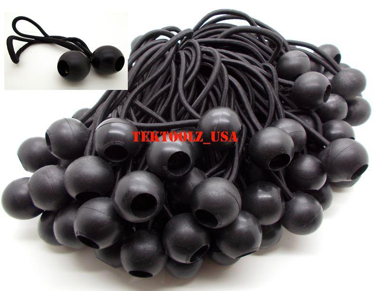 100-pc. 6" black ball bungis tie downs cord tarp bungee tie down canopy straps 