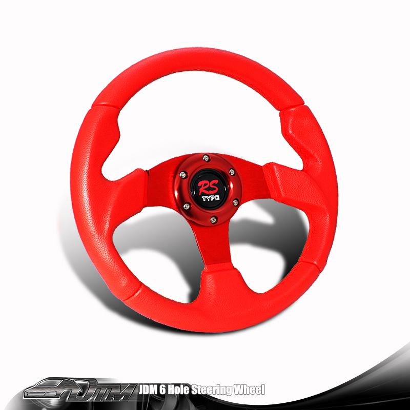 Universal jdm 6 hole 320mm red pvc leather red stitching racing steering wheel