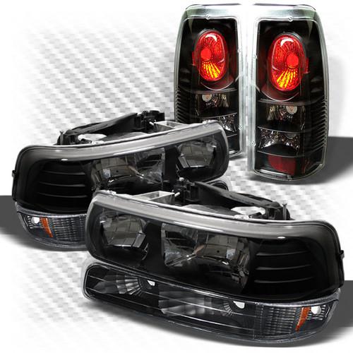 99-02 silverado black headlights + bumper + black altezza style tail lights set