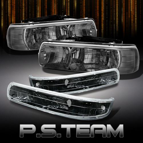 99-02 silverado 00-06 tahoe suburban smoked headlights+black bumper signal lamps