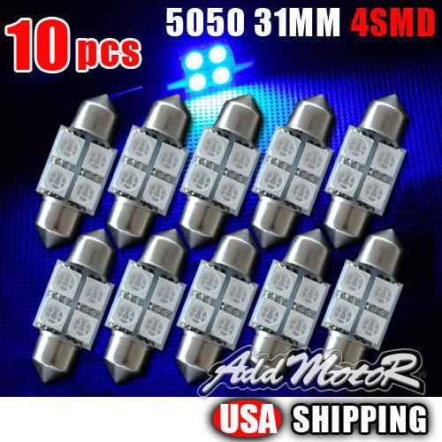 10 x ultra blue 31mm 5050 4smd festoon dome map interior led light de3175 3022